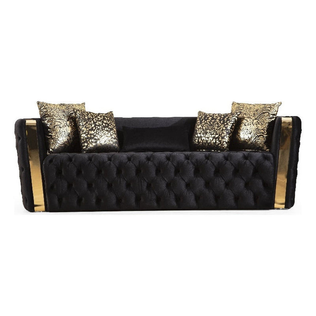 2 Pc Velvet Button Tufted Sofa Set in Black D7115