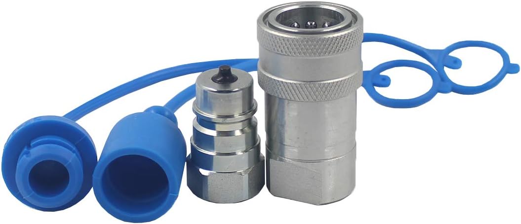 2-Sets 1/4'' Ag ISO5675 Carbon Steel Hydraulic Quick Disconnect Coupling with Dust Cap O966