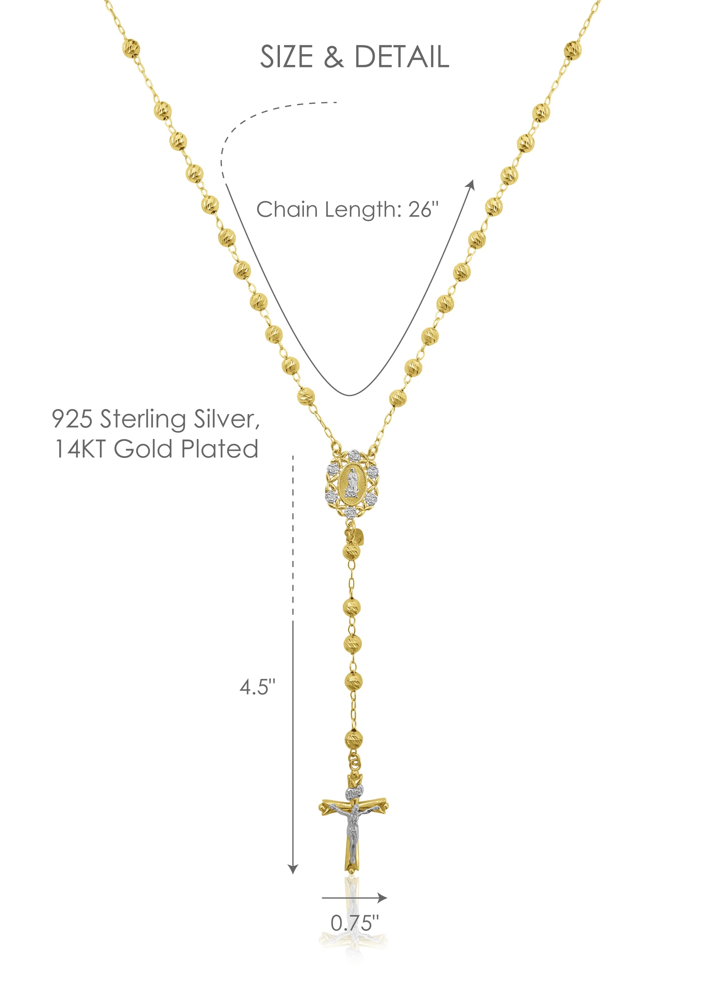 14K Gold Plated Sterling Silver Rosary Necklace 26" X5168