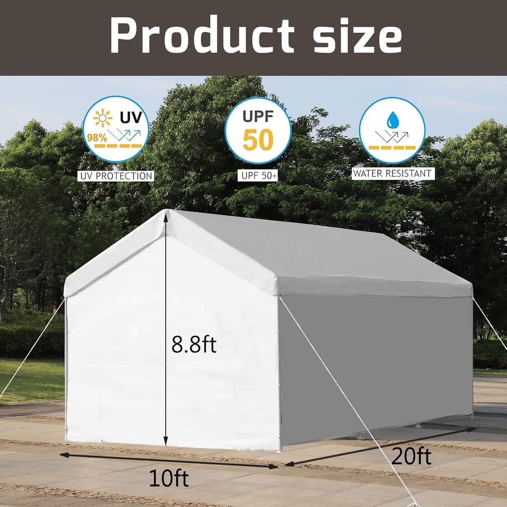 10x20 ft Heavy Duty Carport Car Canopy with Removable Sidewalls and Doors X233