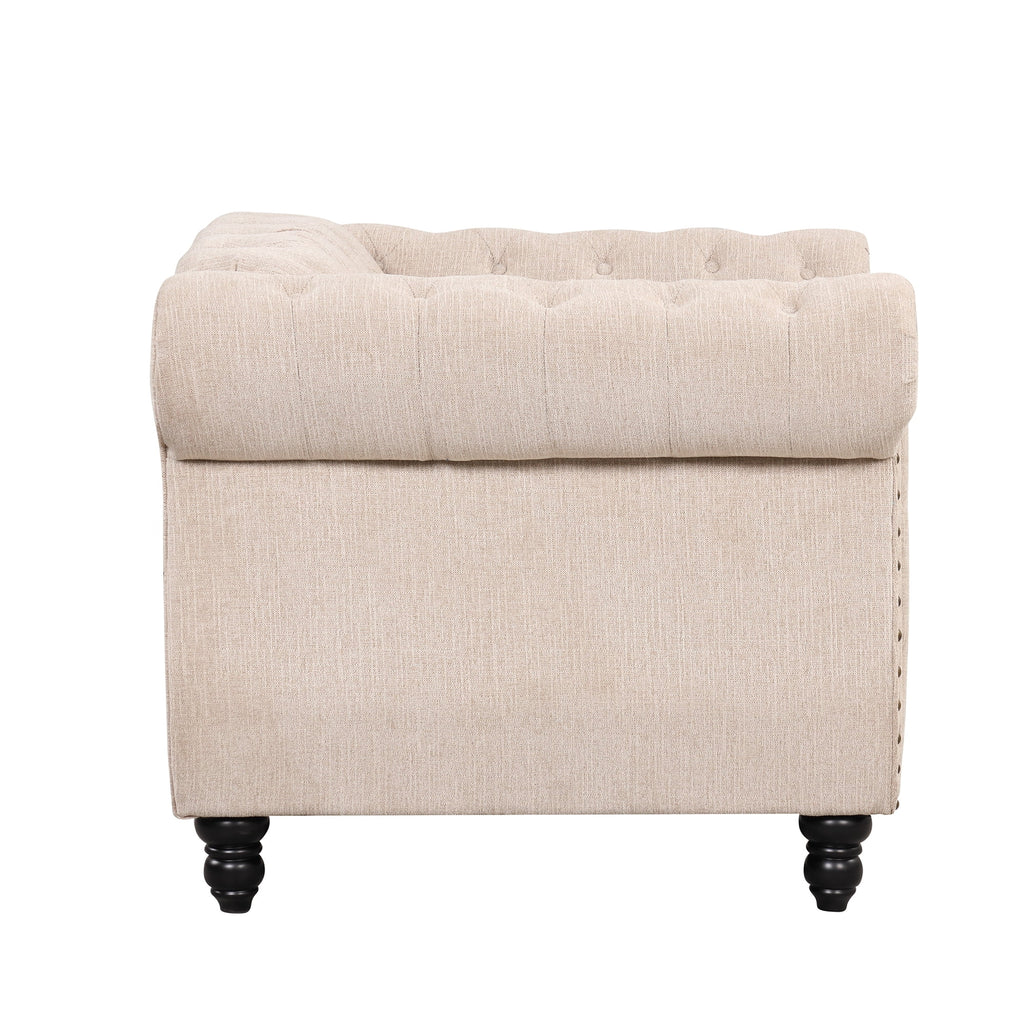 Beige Plush Upholstered Sofa with Solid Wood Legs C70961