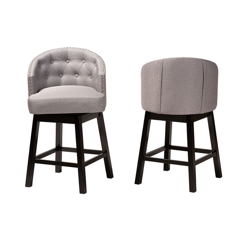 Grey Fabric and Espresso Brown Finished Wood 2-Piece Swivel Counter Stool P212