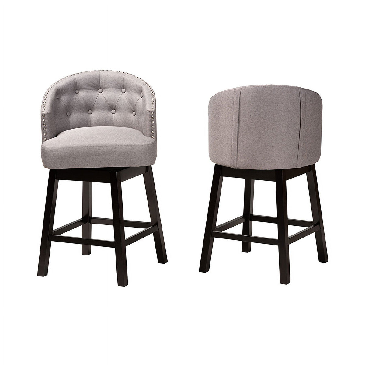 Grey Fabric and Espresso Brown Finished Wood 2-Piece Swivel Counter Stool P212