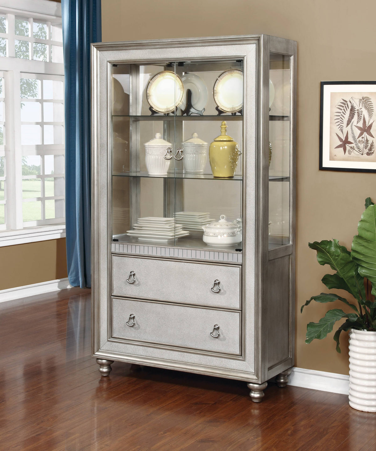 Metallic Platinum Curio Cabinet E912