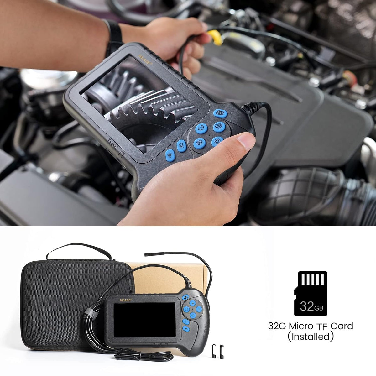 1080P Dual Lens Inspection Camera with 16.5FT Cable E91294