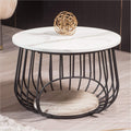 White Marble Texture Black Round Coffee Table with Storage D95505