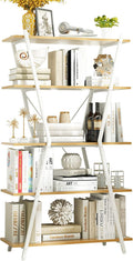White 5 Tier Industrial Bookshelf with Metal Frame E977