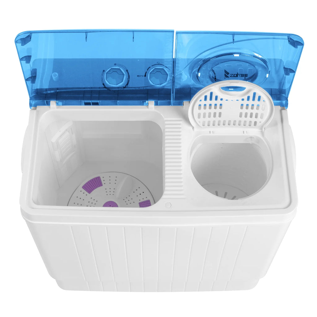 Semi-automatic Twin Tub Washing Machine with Built-in Drain Pump, 26Lbs, White&Blue H2835