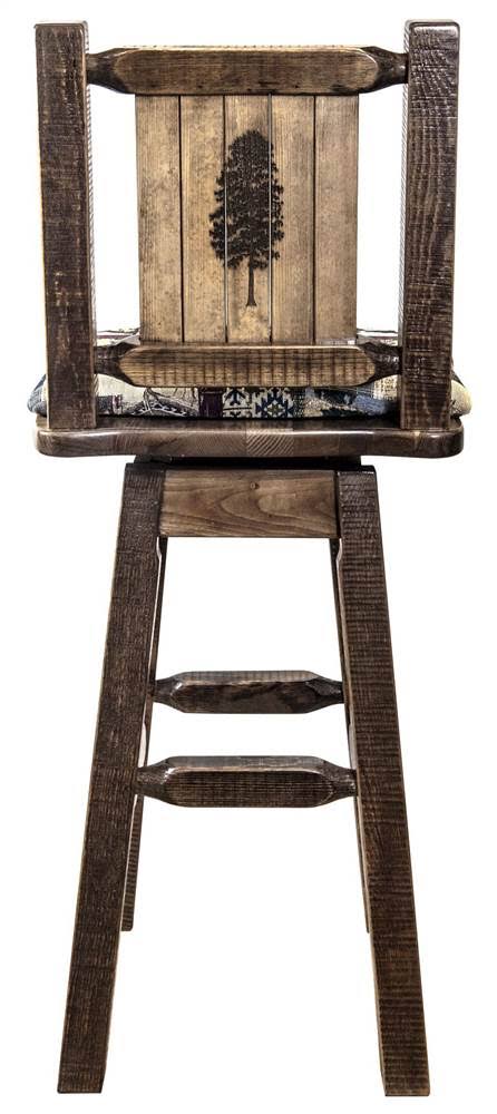 Homestead Barstool with Back & Swivel Woodland Pattern Upholstery A217698