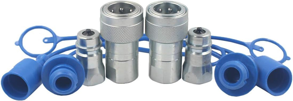 2-Sets 1/4'' Ag ISO5675 Carbon Steel Hydraulic Quick Disconnect Coupling with Dust Cap O966