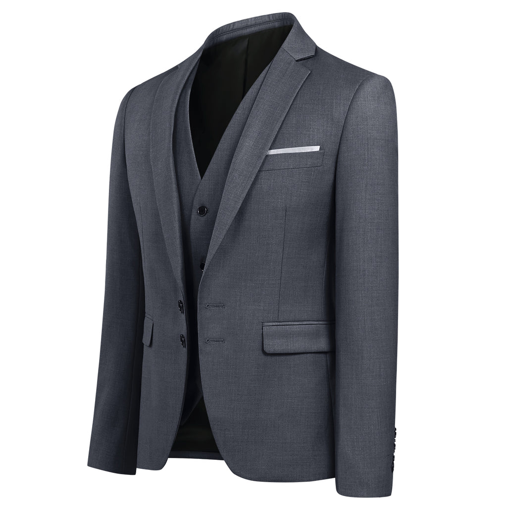 Mens Slim Fit 3 Piece Suit Blazer Waistcoat Trousers Y3087
