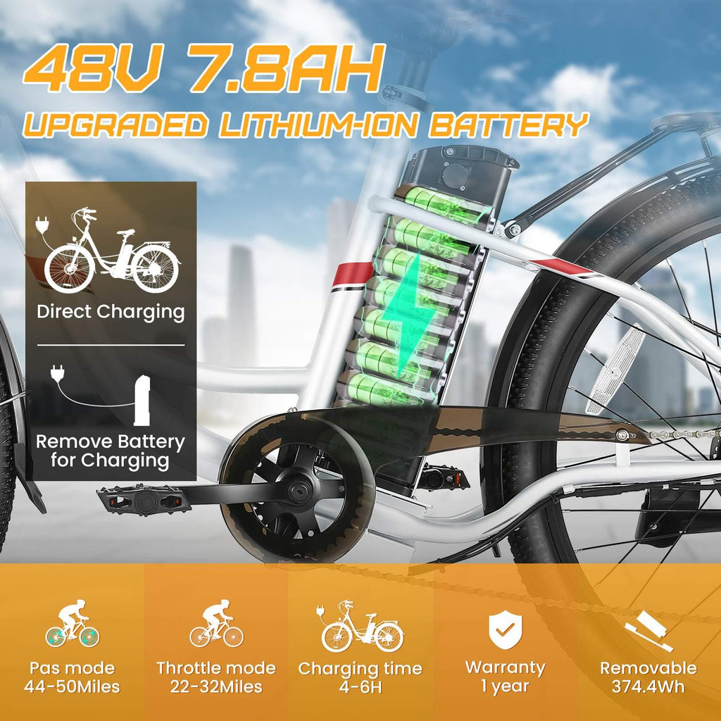 26 in. Electric Bicycle 500W 48V 7 Speed Gears Ebike Y668