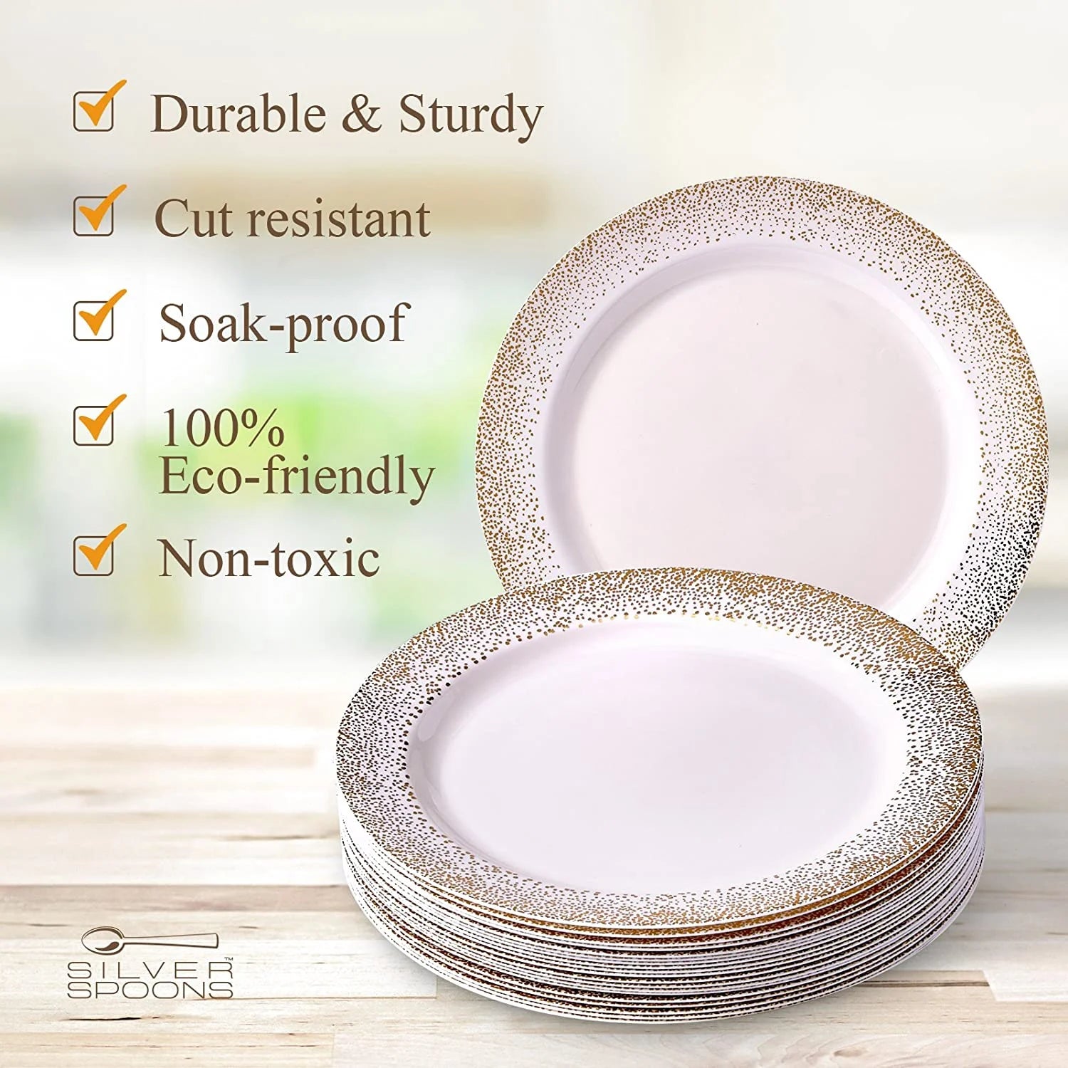 40 PC Disposable Dinnerware Set, 120 Servings, Ivory/Gold O1686
