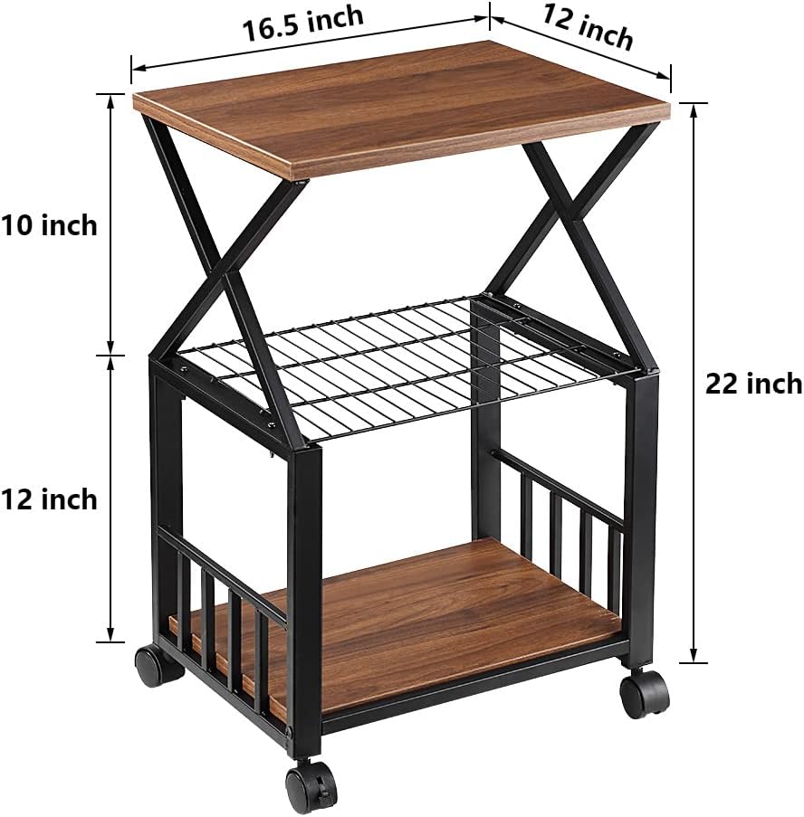 Rustic Brown Rolling Printer Cart with Wheel N938