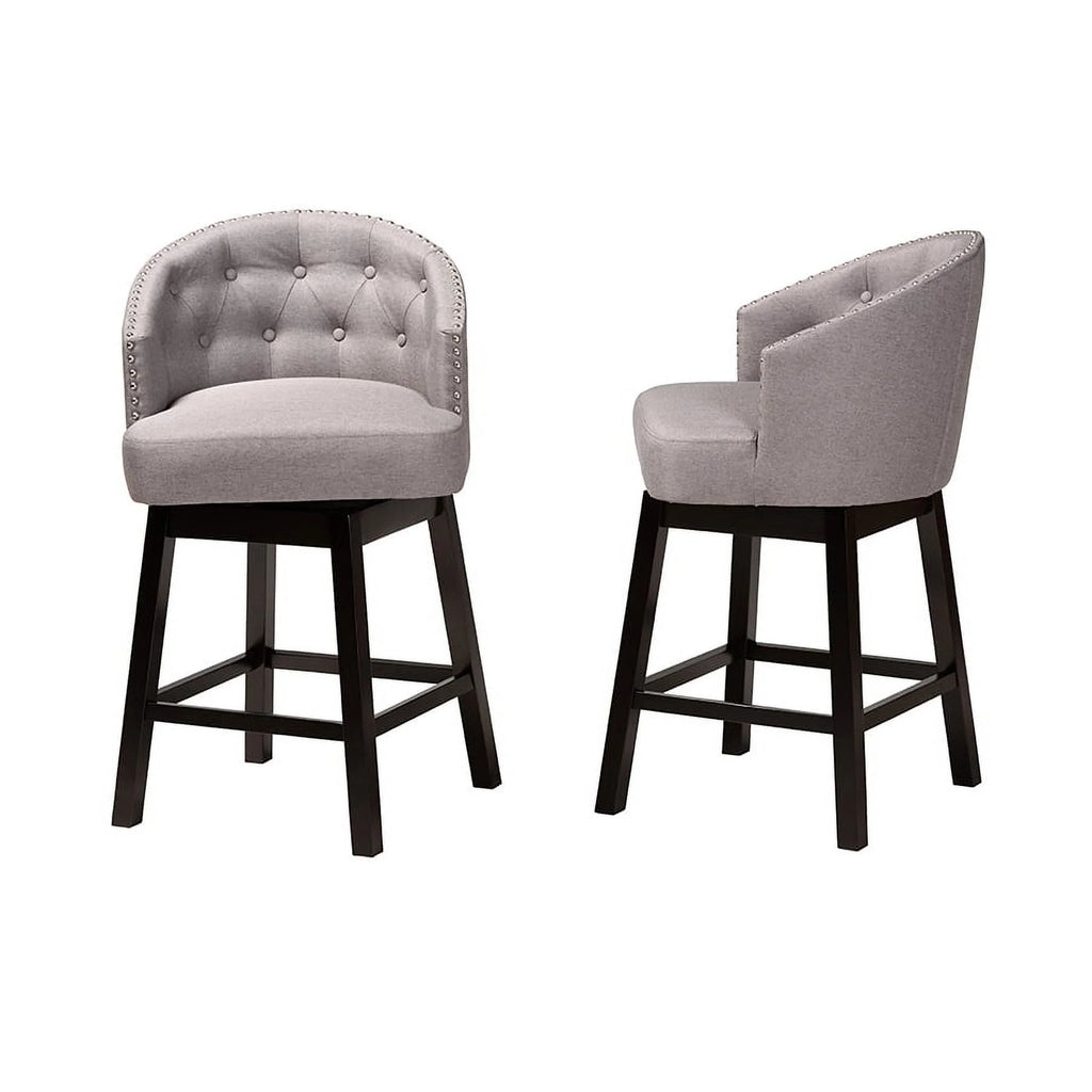 Grey Fabric and Espresso Brown Finished Wood 2-Piece Swivel Counter Stool P212