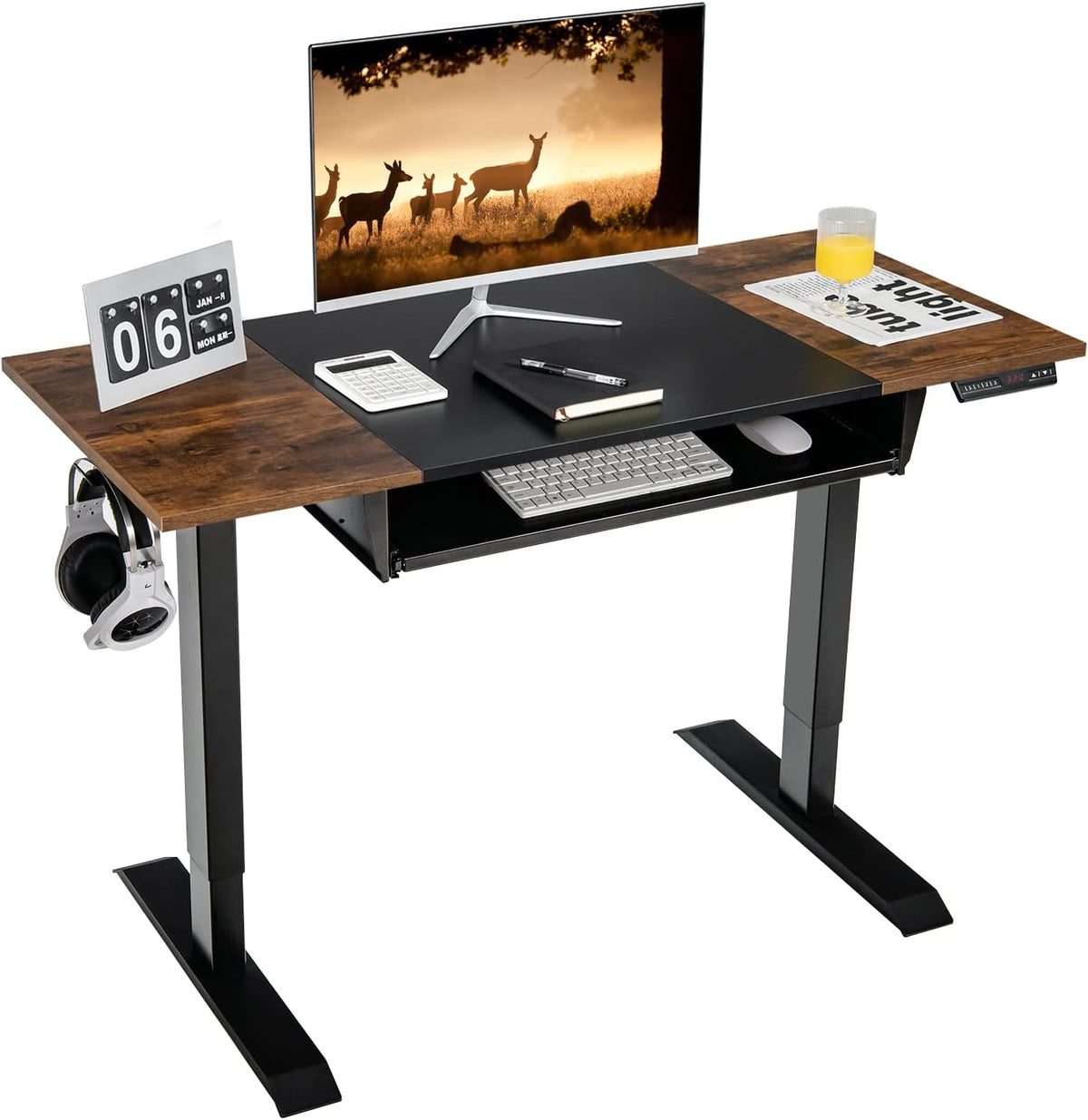 Height Adjustable Electric Standing Desk with Keyboard Tray, 48 x 24 Inch Sit Stand Desk with Splice Board J262450