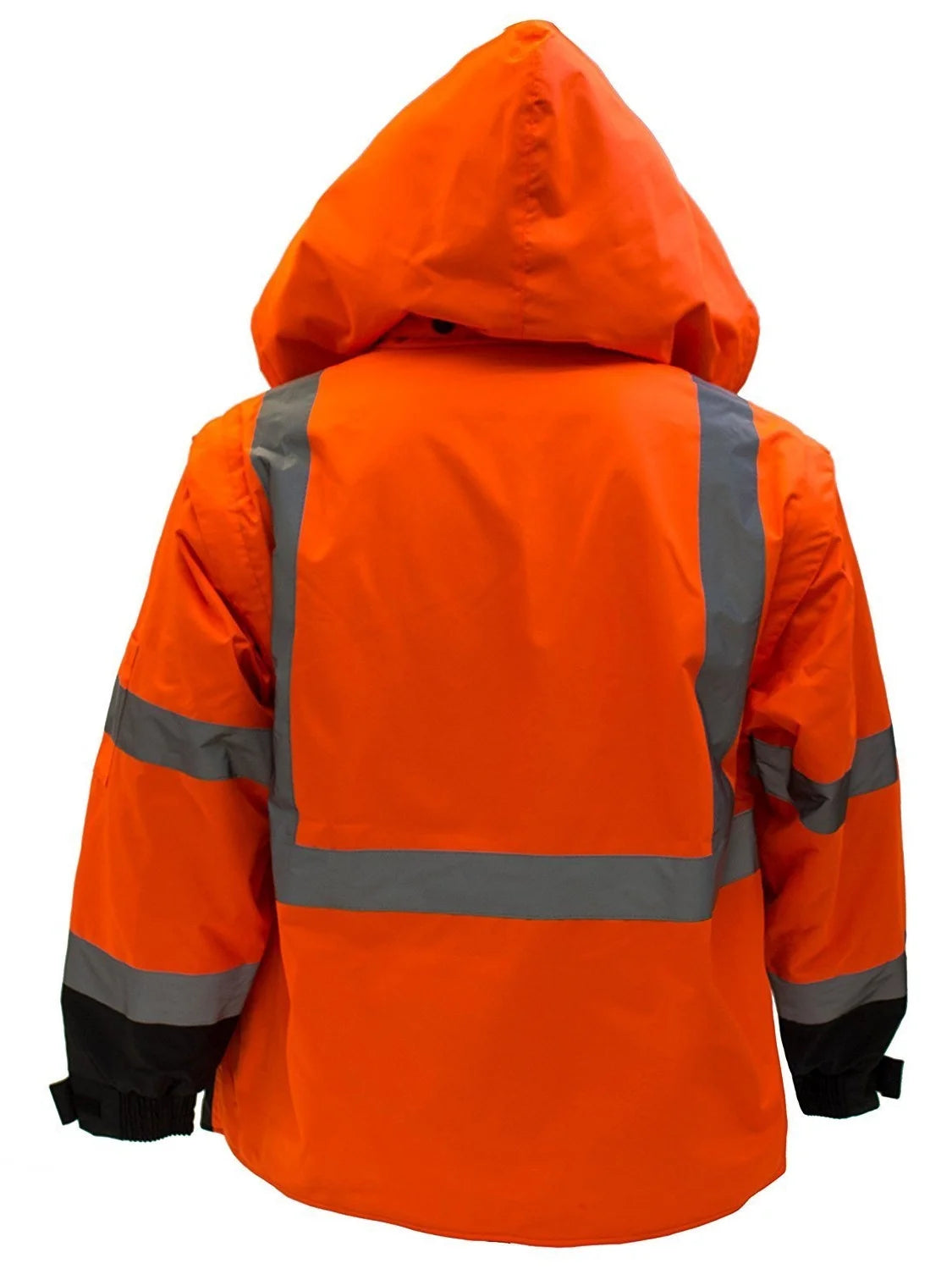 Men's High Visibility Safety Bomber Jacket With Zipper, PVC Pocket, Black Bottom, Orange J3482