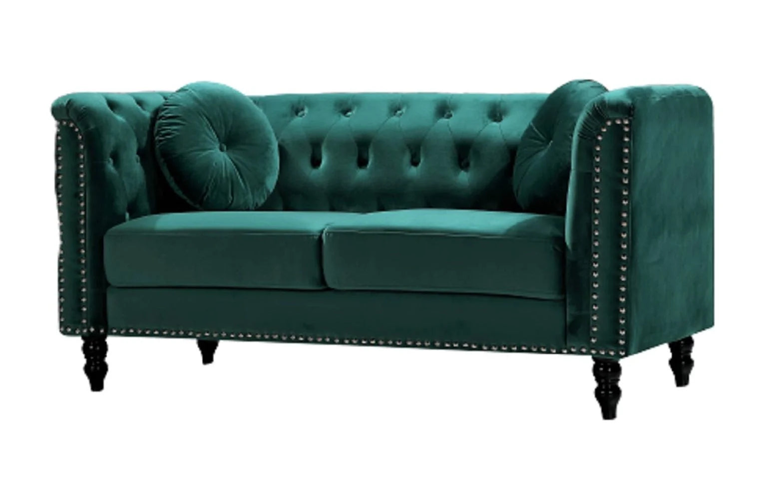 Green Velvet Rolled Arm Chesterfield Loveseat G33057