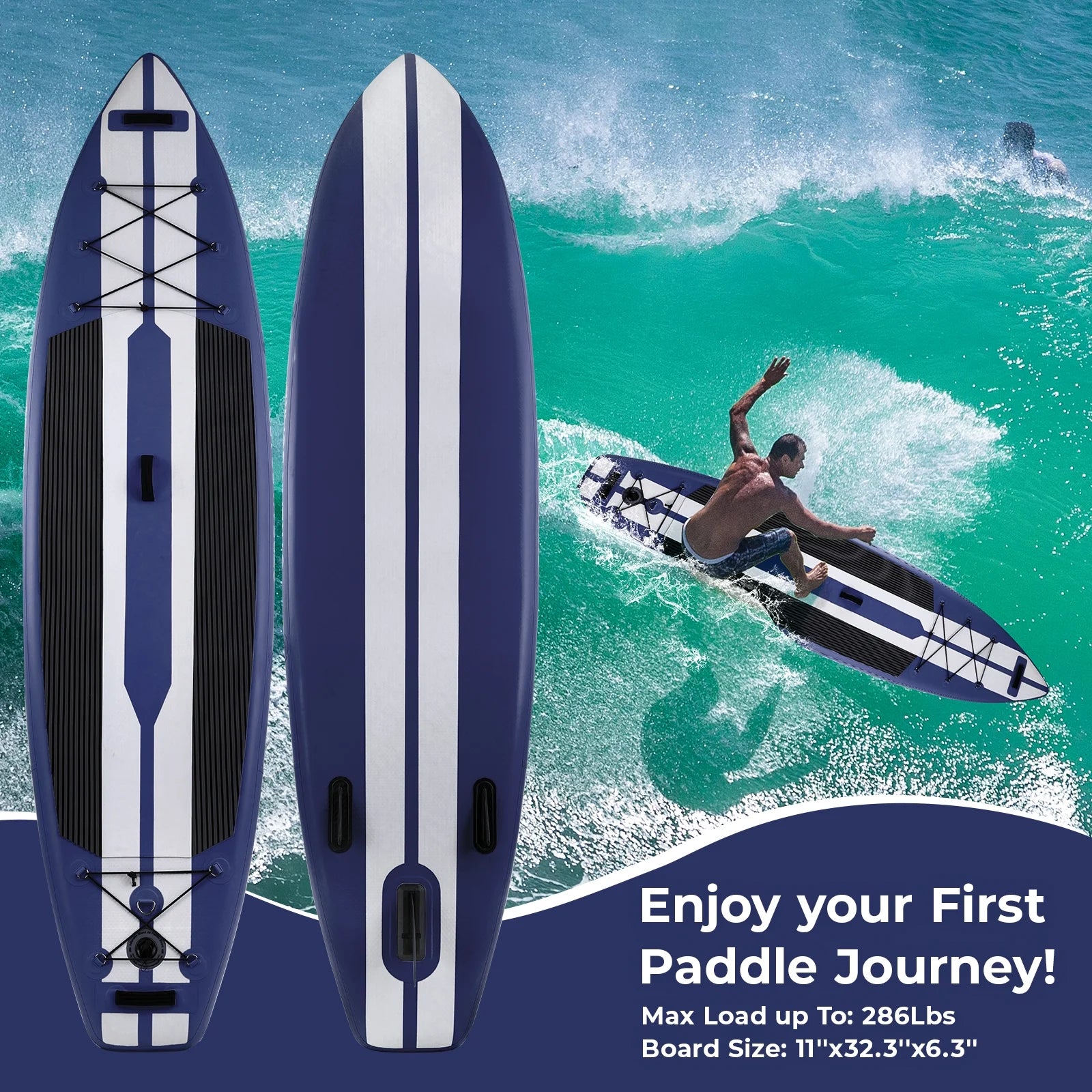 11ft Inflatable Stand Up Paddle Board with Aluminum Paddle, Leash, Backpack O2351