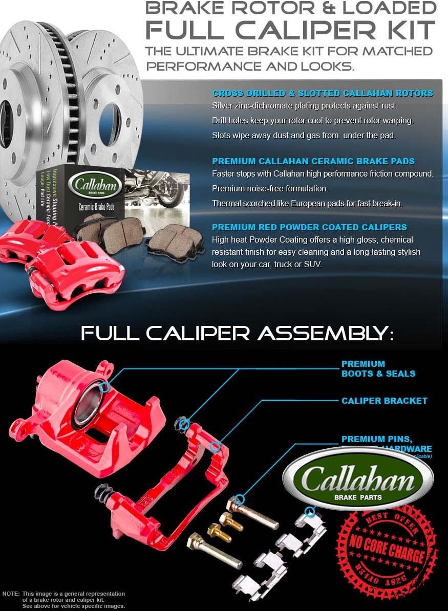 Powder Coated Red Calipers Rotors Ceramic Pads Kit I111733