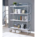 White and Silver Four Shelf Metal Bookcase Z496