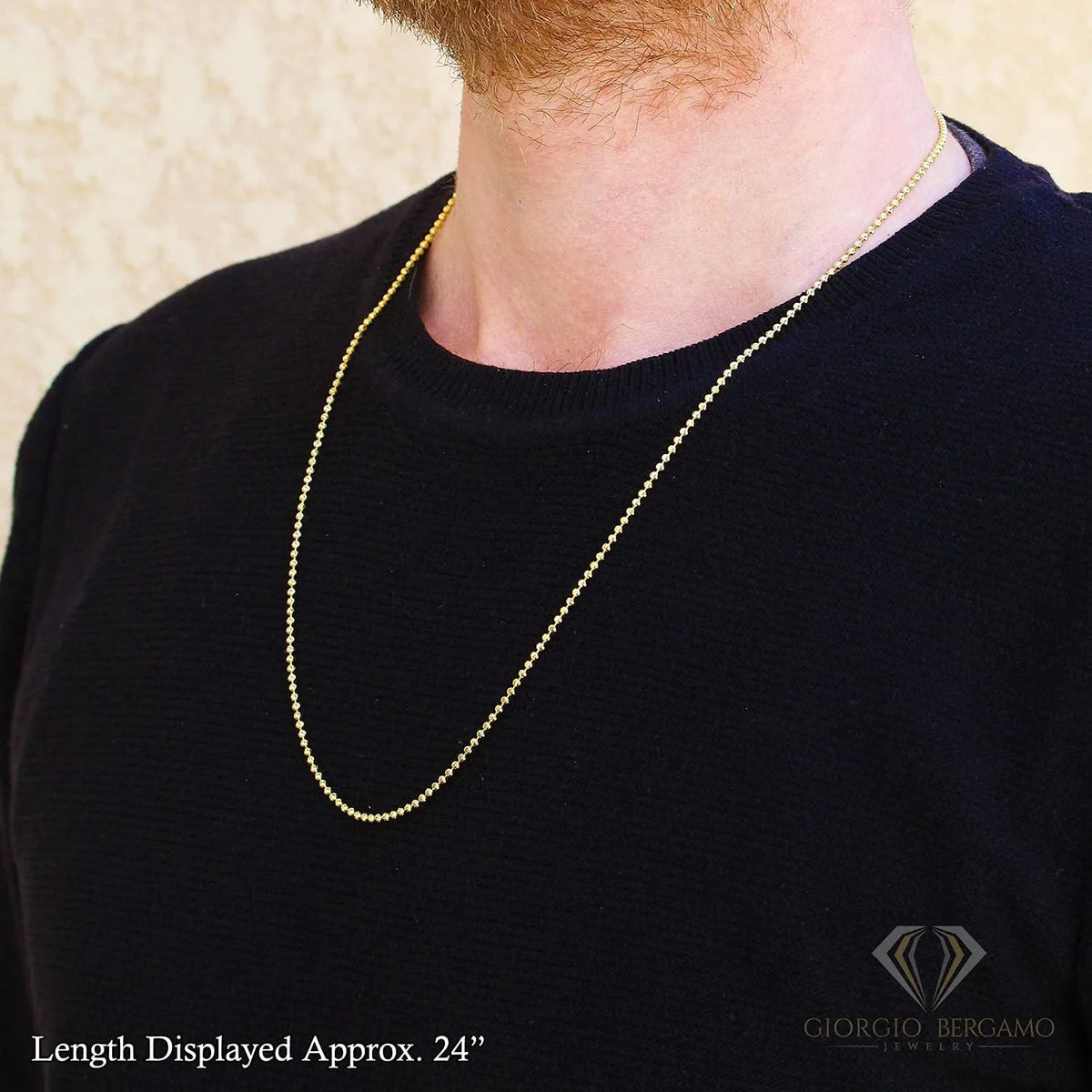 14K Yellow Gold 2mm Ball Bead Moon Cut Chain Necklace E62433