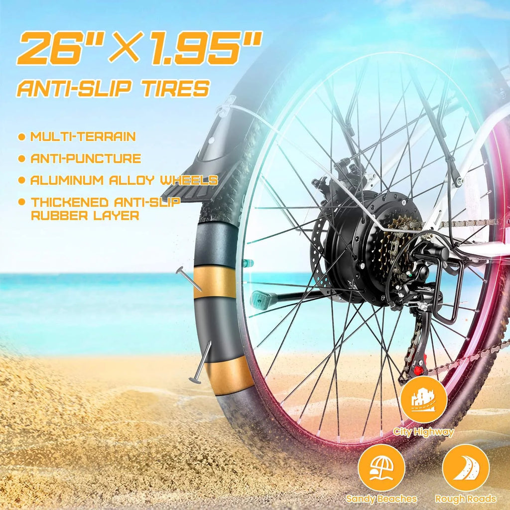 26 in. Electric Bicycle 500W 48V 7 Speed Gears Ebike Y668