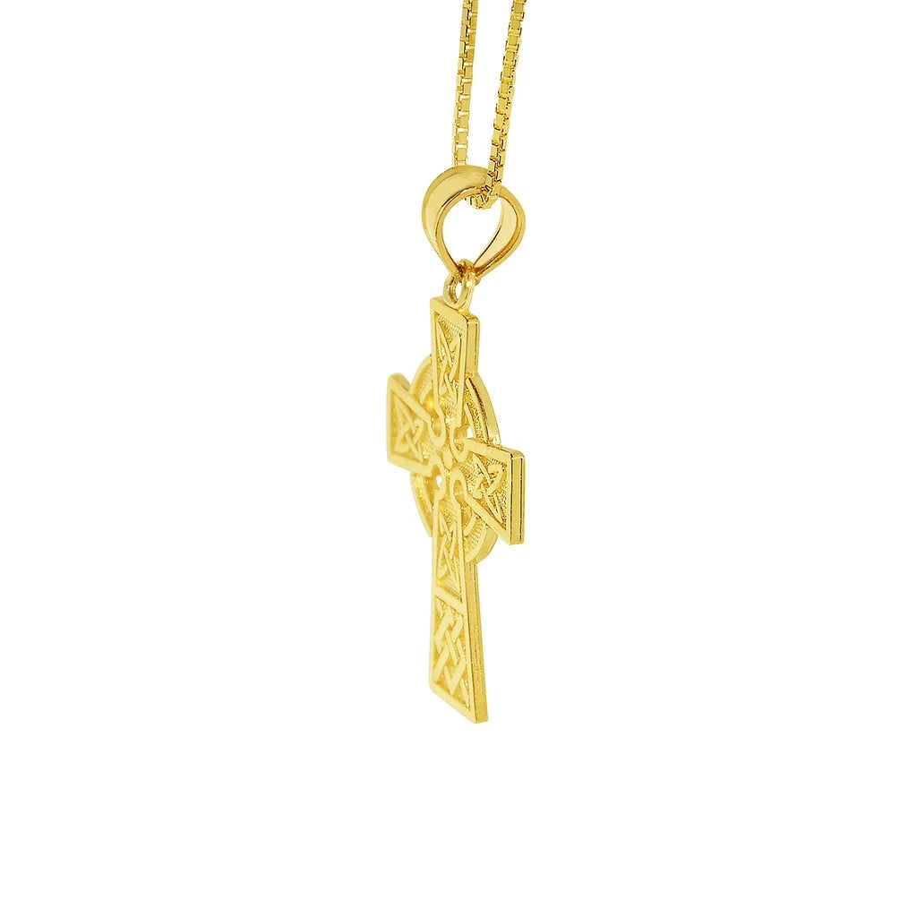 14K Yellow Solid Gold Celtic Cross Pendant with 22" Chain Necklace D7384