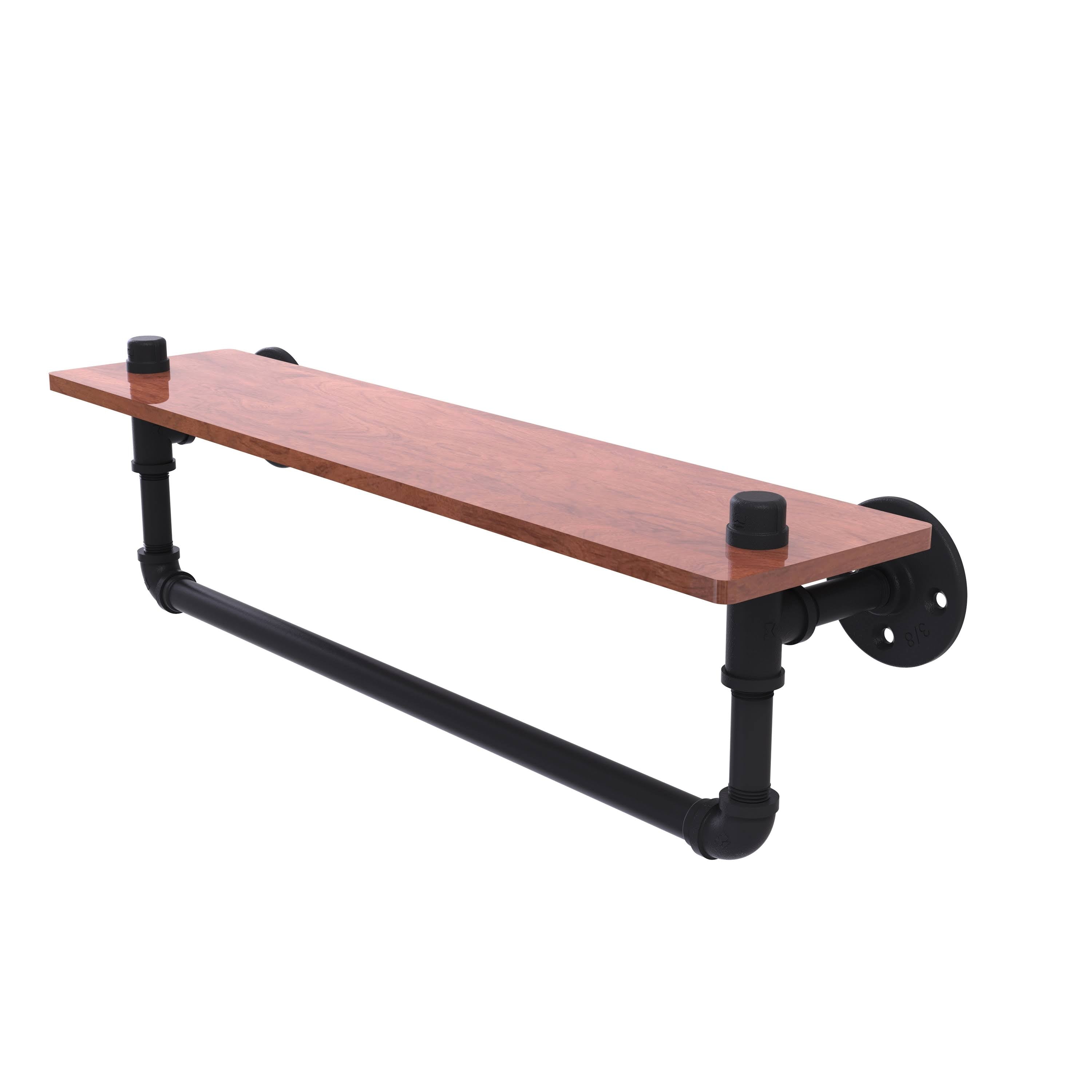 Matte Black Ironwood Shelf with Towel Bar F610686