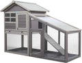 Rabbit Hutch Wooden Bunny Coop Hen House Outdoor Two-Story Animal Pet cage Garden Backyard with Run, 2 Colors(Red/Gray and White) J39964