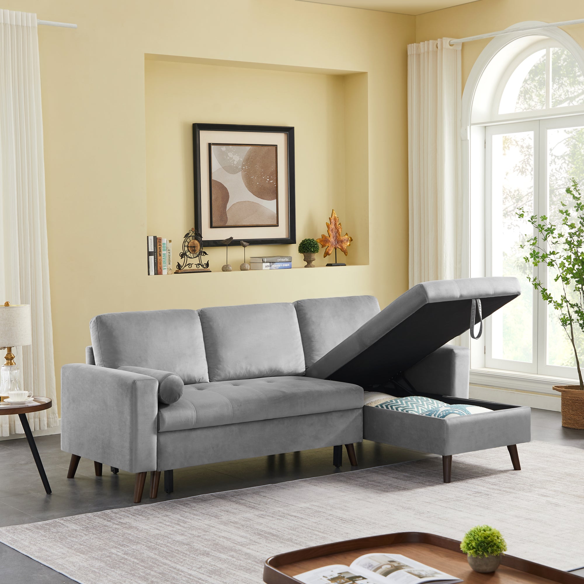 Reversible Pull out Sleeper Sectional Sofa Bed with Storage D63961