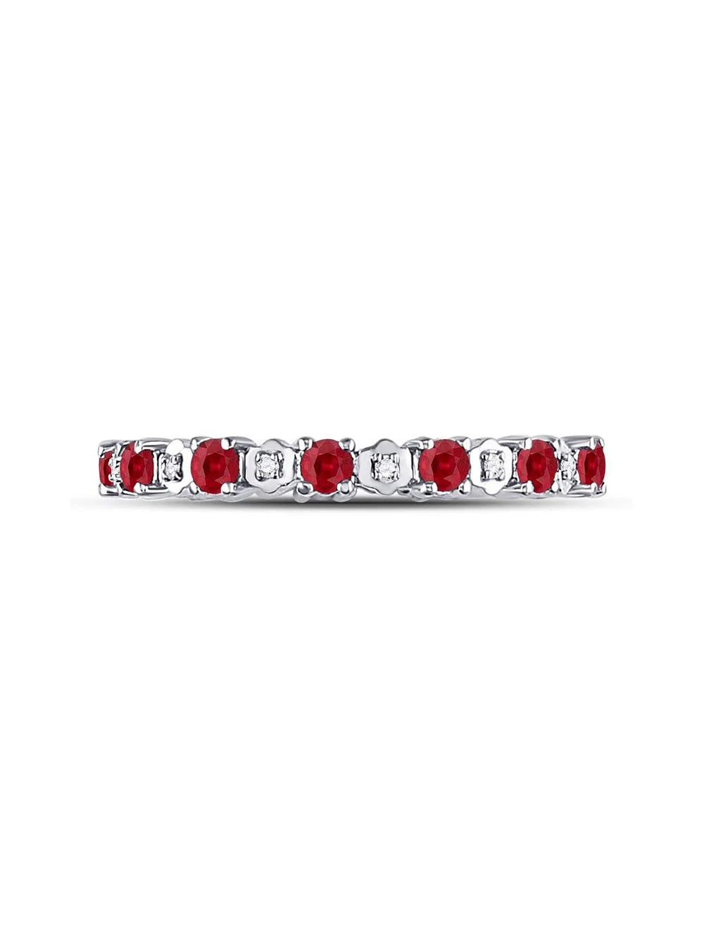 10kt White Gold Ruby Diamond Eternity Band Ring H326