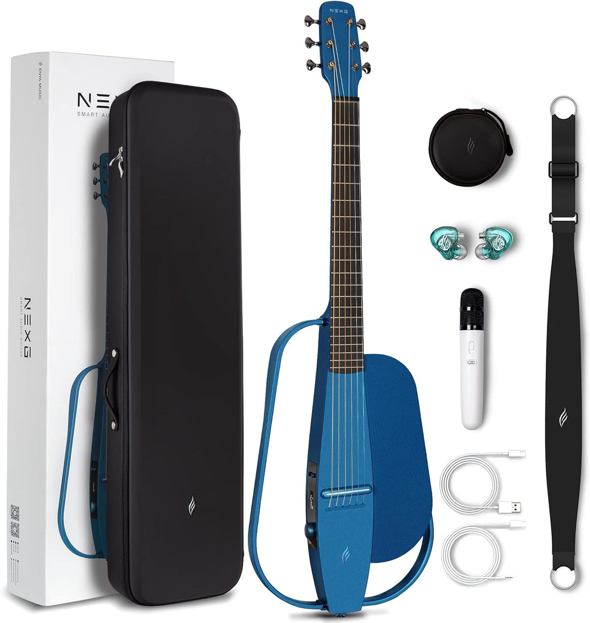 Carbon Fiber Acoustic-Electric Guitar with 50W Wireless Speaker, Preamp, Wireless Microphone, Hi-Fi Monitor Earphones, Strap, and Case (Black) O39488