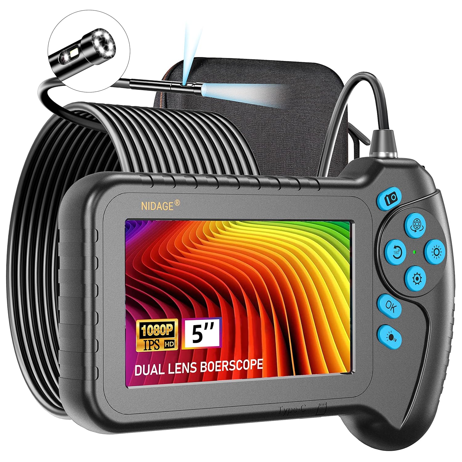 1080P Dual Lens Inspection Camera with 16.5FT Cable E91294