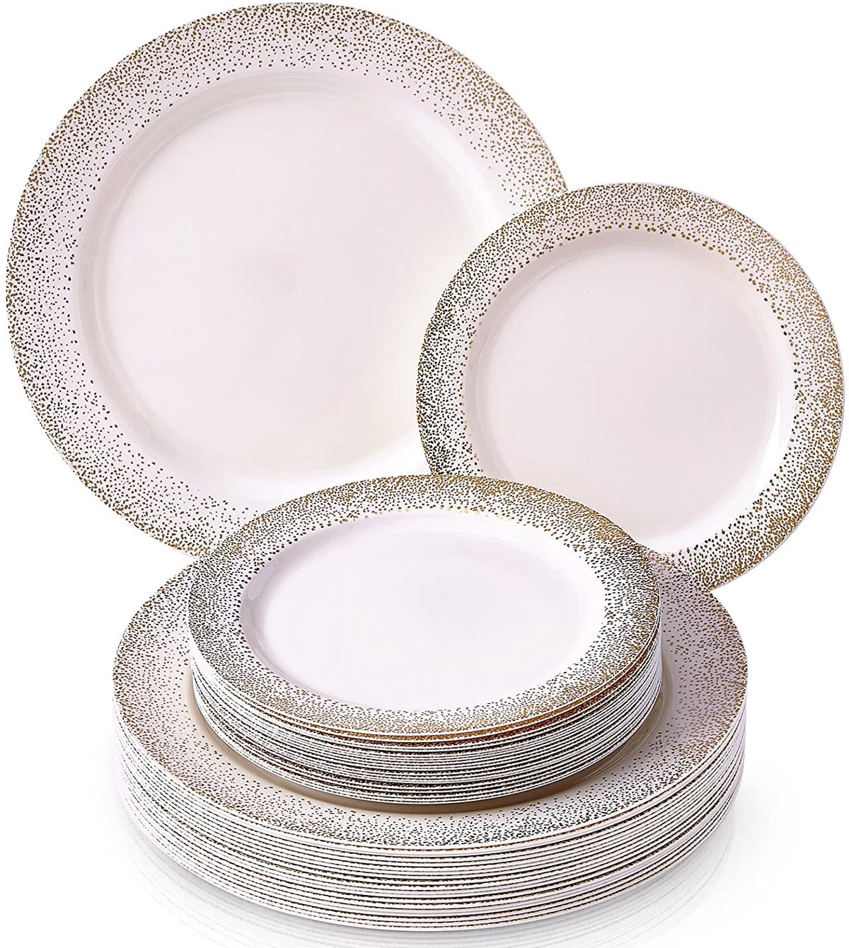 40 PC Disposable Dinnerware Set, 120 Servings, Ivory/Gold O1686