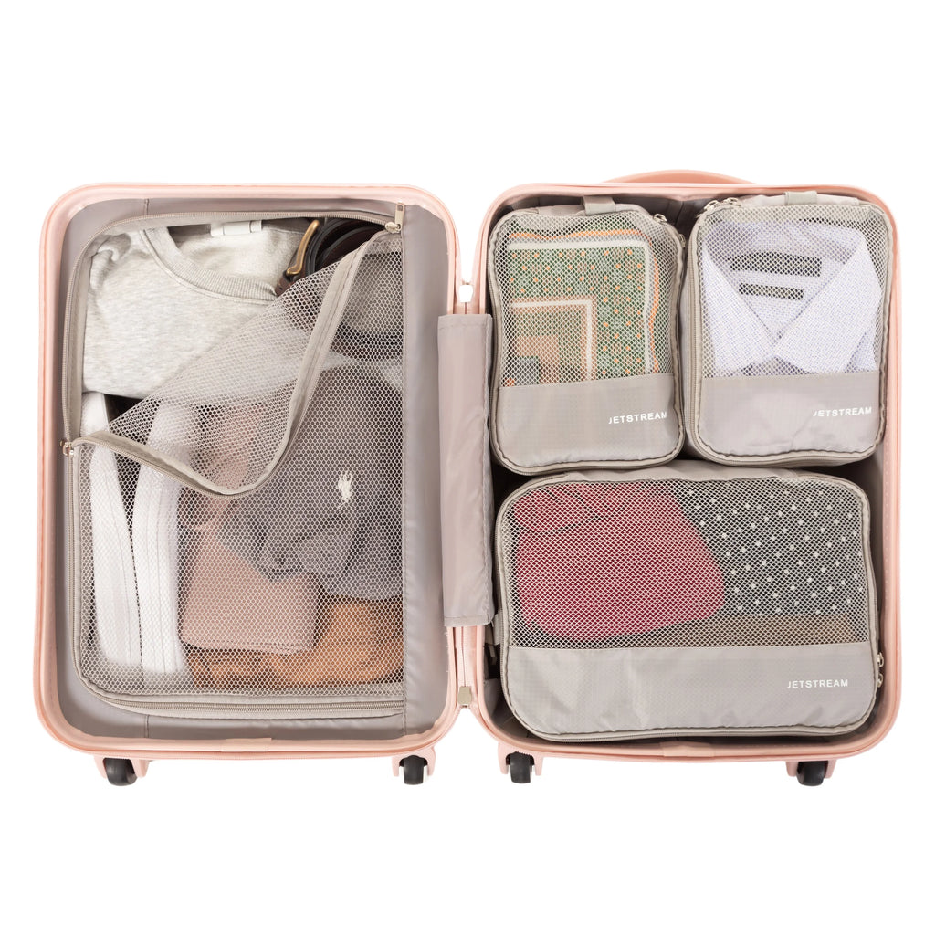 5pc Hardside Rolling Spinner Upright Set with Packing Cubes, Blush O92818