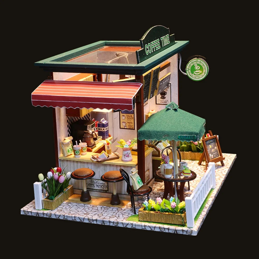 Miniature LED Coffee Store Doll House Model Toy G383296