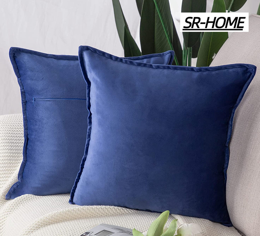Set of 2 Velvet Decorative Throw Pillow Covers Square with Fringe Cushion Case G521275