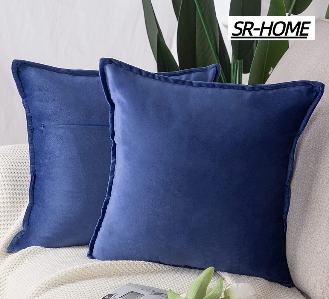 Set of 2 Velvet Decorative Throw Pillow Covers Square with Fringe Cushion Case G521275