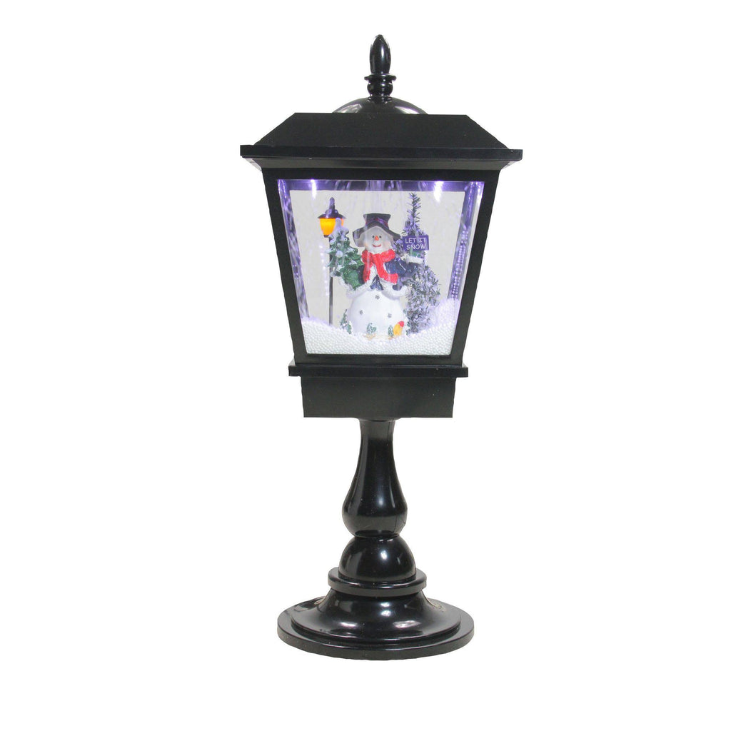 25.25x22 Lighted Musical Snowman Snowing Black Table Top Christmas Street Lamp M95215