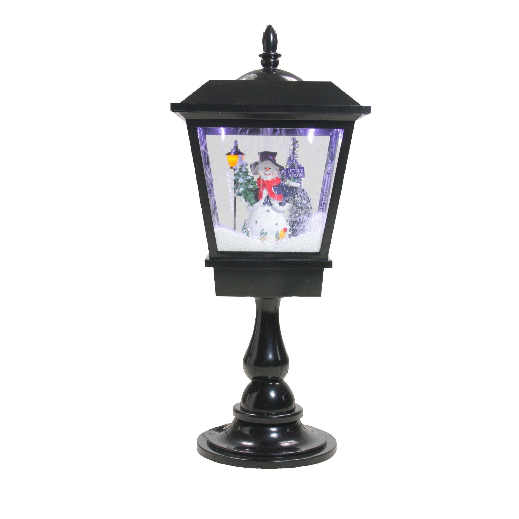 25.25x22 Lighted Musical Snowman Snowing Black Table Top Christmas Street Lamp M95215