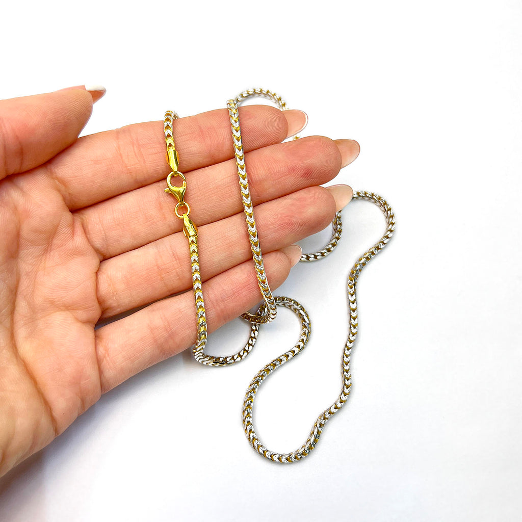 18K Yellow Gold Over Silver 2mm White Pave Franco Chain Necklace 18"-24" D93799