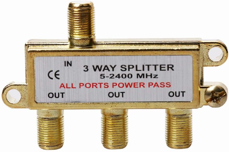 3-Way Coaxial Cable Splitter, 2.4 Ghz 5-2400 MHz, Gold Plated Connectors, 2-Pack V91377