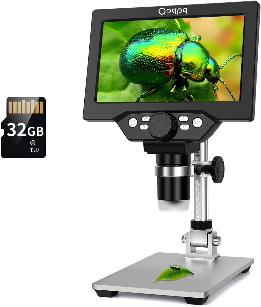 LCD Digital Microscope 10-1200X Magnification 1080P Video Microscope Camera with 12MP Image Sensor, Metal Stand, 8 Adjustable LED Lights, SD Card Included C7415