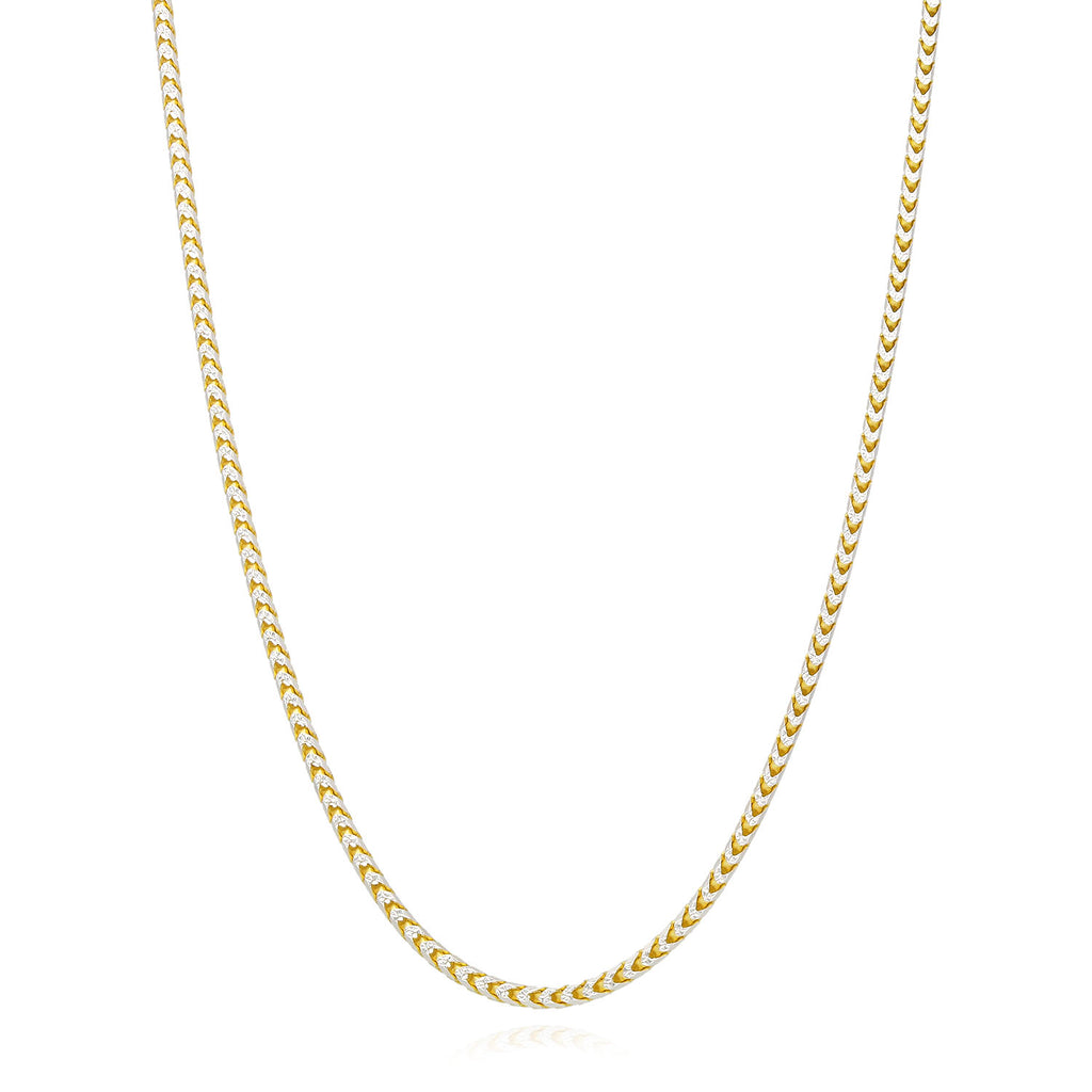 18K Yellow Gold Over Silver 2mm White Pave Franco Chain Necklace 18"-24" D93799