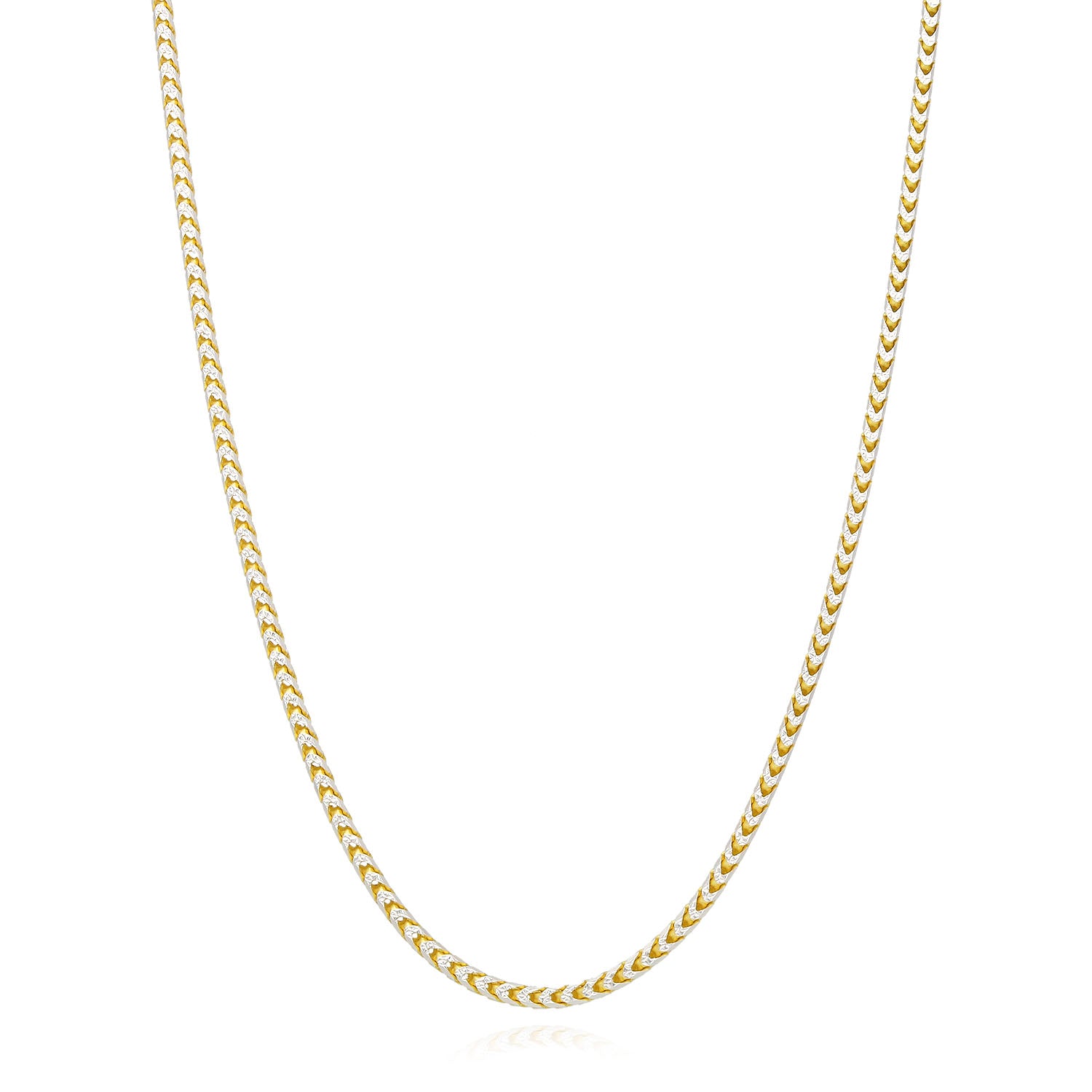 18K Yellow Gold Over Silver 2mm White Pave Franco Chain Necklace 18"-24" D93799