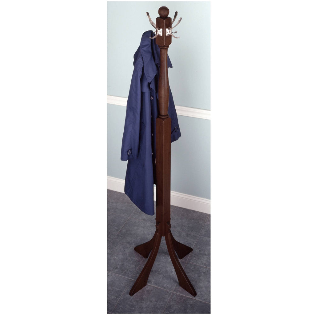 Polished Walnut Coat Rack Tree with 4 Stainless Hooks R6283