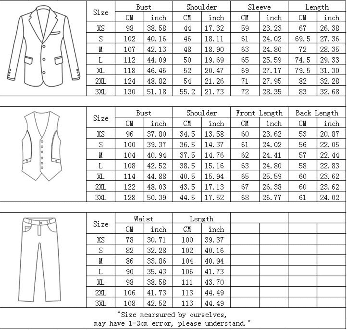 Mens Slim Fit 3 Piece Suit Blazer Waistcoat Trousers Y3087