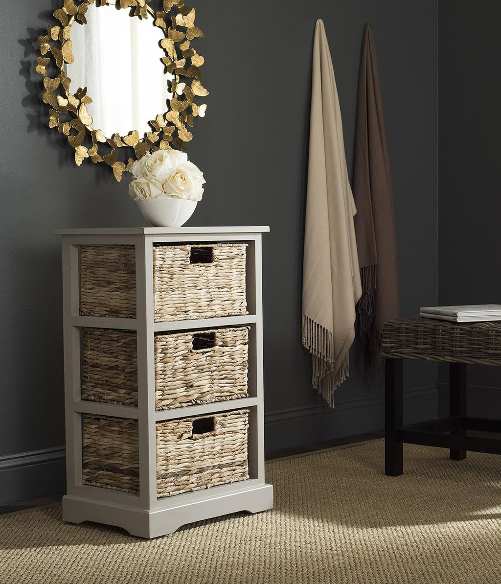 Distressed Black Wicker Basket Storage Side Table A75248