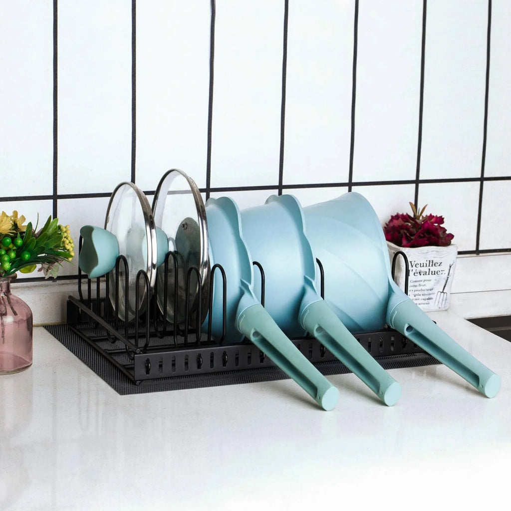 Adjustable 6 Compartment Metal Storage Container Lid Holder U951